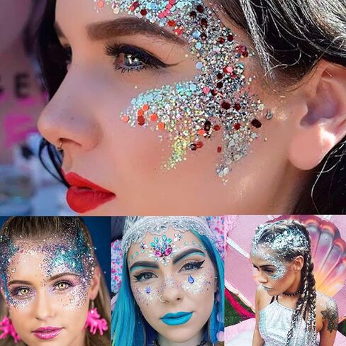 MEICOLY Blue Face Body Glitter,Patriotic Veterans Day Independence Day Sparkle 4th of July Pride Face Paint Makeup,Festival Rave Accessories Sparkling Mermaid Body Glitter Gel for Women,50ml in Saudi Arabia