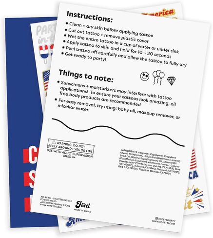xo, Fetti Fourth of July Decorations Tattoos - 34 styles | Red White and Blue Party Supplies, 4th of July, USA Flag, Memorial Day, Independence Day, Labor Day in Saudi Arabia