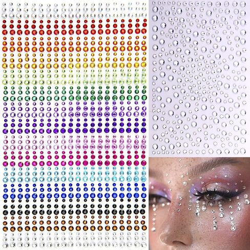 6 Sheets Face Jewels Face Gems Stick On, Self Adhesive Rhinestones for Makeup Rave Accessories for Festival Holiday Costumes in Saudi Arabia