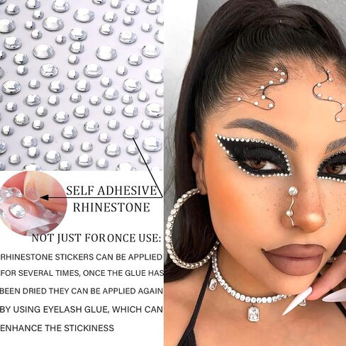 6 Sheets Face Jewels Face Gems Stick On, Self Adhesive Rhinestones for Makeup Rave Accessories for Festival Holiday Costumes in Saudi Arabia