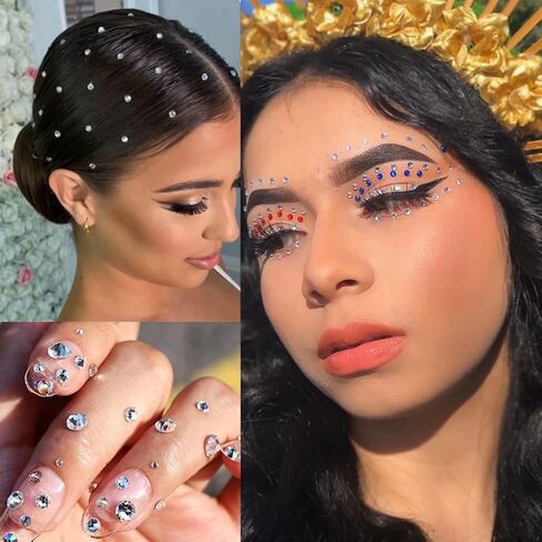 6 Sheets Face Jewels Face Gems Stick On, Self Adhesive Rhinestones for Makeup Rave Accessories for Festival Holiday Costumes in Saudi Arabia