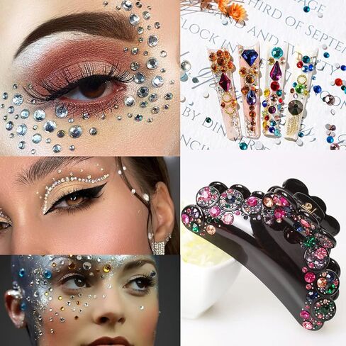 6 Sheets Face Jewels Face Gems Stick On, Self Adhesive Rhinestones for Makeup Rave Accessories for Festival Holiday Costumes in Saudi Arabia