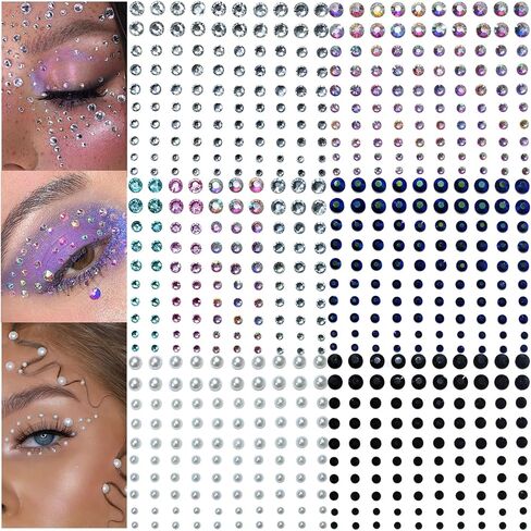 6 Sheets Face Jewels Face Gems Stick On, Self Adhesive Rhinestones for Makeup Rave Accessories for Festival Holiday Costumes in Saudi Arabia
