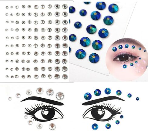 6 Sheets Face Jewels Face Gems Stick On, Self Adhesive Rhinestones for Makeup Rave Accessories for Festival Holiday Costumes in Saudi Arabia