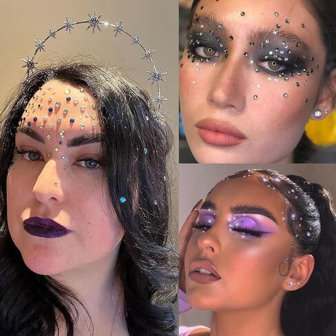 6 Sheets Face Jewels Face Gems Stick On, Self Adhesive Rhinestones for Makeup Rave Accessories for Festival Holiday Costumes in Saudi Arabia