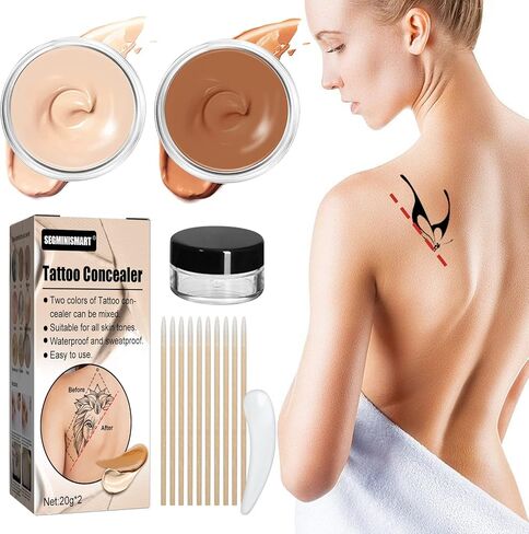 غطاء تاتو مقاوم للماء، كونسيلر للبقع الداكنة والندبات والوحمات البهاق، مكياج لتغطية الندبات مقاوم للماء، مكياج لتغطية الوشم، غطاء مكياج الجسم للرجال والنساء (2×30 مل) in Kuwait