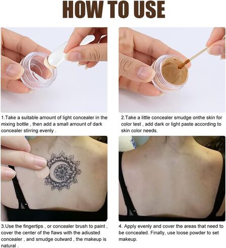 غطاء تاتو مقاوم للماء، كونسيلر للبقع الداكنة والندبات والوحمات البهاق، مكياج لتغطية الندبات مقاوم للماء، مكياج لتغطية الوشم، غطاء مكياج الجسم للرجال والنساء (2×30 مل) in Kuwait