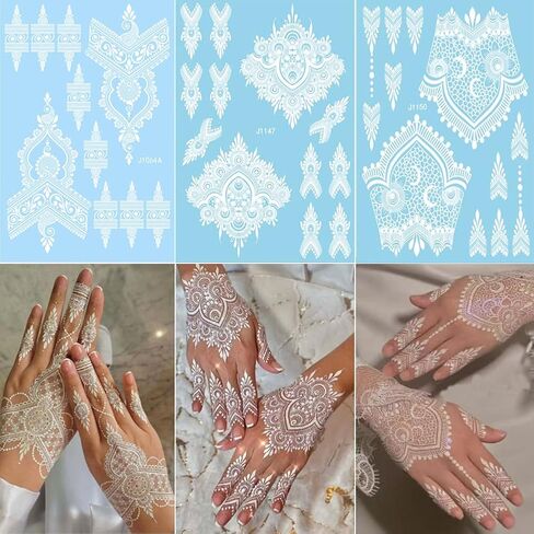 مجموعة وشم الحناء البني 12 ورقة من Xmasir، ملصقات وشم الحناء المقاومة للماء للنساء وملصقات الحناء لحفلات الزفاف (بني) in Kuwait