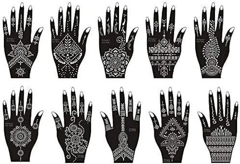 مجموعة تاتو الحناء 30 ورقة، مجموعة قوالب تاتو مؤقتة لامعة، مجموعة ملصقات تاتو الحناء الهندية للرسم الفني للجسم (2) in Kuwait