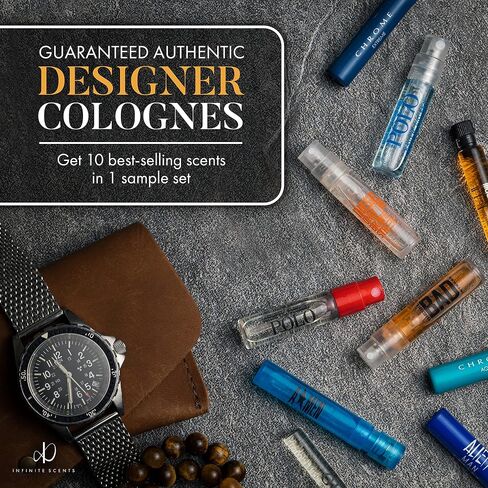 عينات كولونيا Infinite Scents للرجال: 10 عطور مصممة + حقيبة بحجم الجيب - مجموعة عينات للرجال بحجم السفر، مجموعة هدايا حزمة العينات in Saudi Arabia