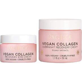 Pacifica Beauty Vegan Collagen Overnight Recovery Face Cream + Undereye Eye Cream Set, Hyaluronic Acid, Caffeine, Vitamin E & C, Hydrating & Moisturizing for Aging and Dry Skin, Pink, 2 Count