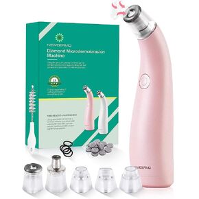 NEWDERMO 2-in-1 Microdermabrasion Machine for Facial, Diamond Microdermabrasion Device USB Rechargeable - Advanced Home Facial Treatment Machine (Pink)