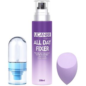 UCANBE Long Lasting Makeup Setting Spray Kit- 6.76 Fl oz Hydrating Matte Finish Mist Lightweight Face Make up Fixer +Travel Size Spray Bottle+Sponge Puff Set
