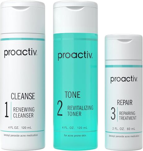 Proactiv 3 Step Acne Treatment - Benzoyl Peroxide Face Wash, Repairing Acne Spot Treatment for Face and Body, Exfoliating Toner - 30 Day Complete Acne Skin Care Kit in Saudi Arabia