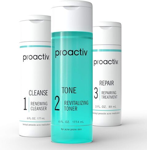 Proactiv 3 Step Acne Treatment - Benzoyl Peroxide Face Wash, Repairing Acne Spot Treatment for Face and Body, Exfoliating Toner - 30 Day Complete Acne Skin Care Kit in Saudi Arabia
