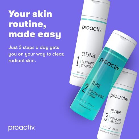 Proactiv 3 Step Acne Treatment - Benzoyl Peroxide Face Wash, Repairing Acne Spot Treatment for Face and Body, Exfoliating Toner - 30 Day Complete Acne Skin Care Kit in Saudi Arabia