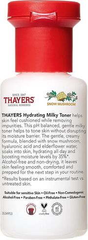 تونر حليبي للوجه من ثايرز مع فطر الثلج وحمض الهيالورونيك، تونر طبيعي لطيف للوجه، تم اختباره من قبل أطباء الجلدية، للبشرة الجافة والحساسة، 12 أونصة in Kuwait