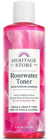 Heritage Store تونر الوجه بماء الورد مع حمض الهيالورونيك، للعناية بالبشرة الجافة إلى المختلطة، تونر مرطب ينقي المسام ويقلل من ظهور الخطوط الدقيقة والتجاعيد، خالي من الكحول، نباتي، 8 أونصة in Kuwait