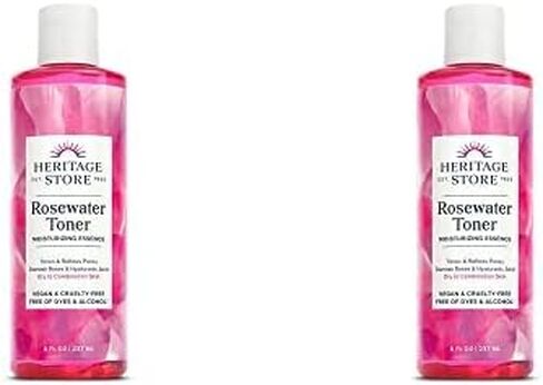 Heritage Store تونر الوجه بماء الورد مع حمض الهيالورونيك، للعناية بالبشرة الجافة إلى المختلطة، تونر مرطب ينقي المسام ويقلل من ظهور الخطوط الدقيقة والتجاعيد، خالي من الكحول، نباتي، 8 أونصة in Kuwait
