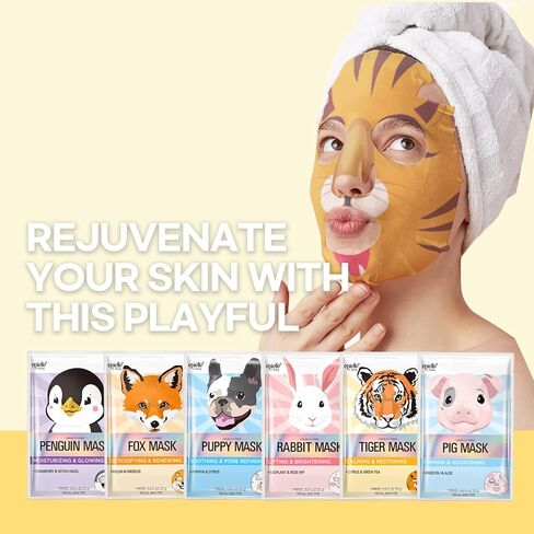 Epielle Animal Character Sheet Masks | Korean Spa Masks for All Skin Types | Spa Gifts, Kids' Birthday Party, Girls' Night, Skincare Party | Assorted 6 Pack | Korean Skincare in Saudi Arabia
