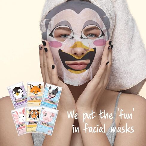 Epielle Animal Character Sheet Masks | Korean Spa Masks for All Skin Types | Spa Gifts, Kids' Birthday Party, Girls' Night, Skincare Party | Assorted 6 Pack | Korean Skincare in Saudi Arabia