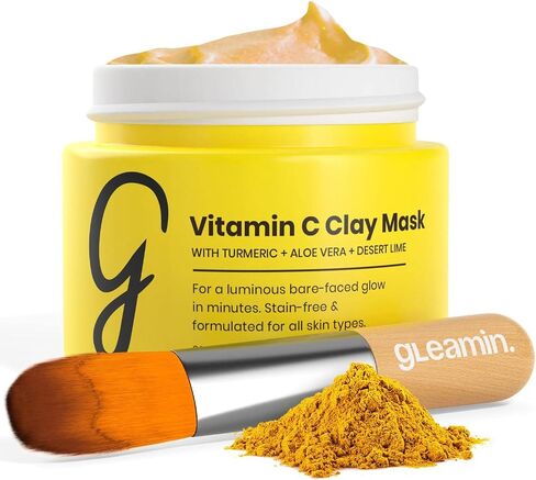 Gleamin Vitamin C Clay Mask for Dark Spots - Turmeric Face Mask - Clay Face Mask Skin Care, Deep Cleansing Face Mask, Acne Face Mask - Facial Mask Improves Blemish, Scarring and Refining Pores 2.1 Oz in Saudi Arabia