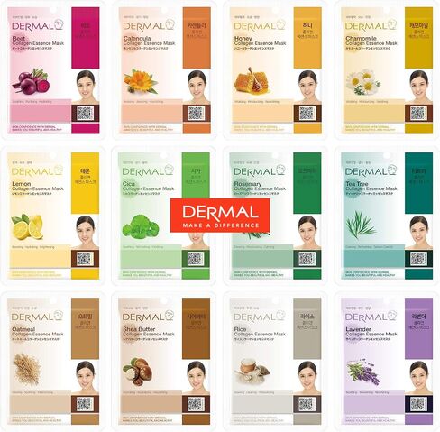 DERMAL 39 مجموعة كومبو من قناع الوجه الكوري بخلاصة الكولاجين - قناع الوجه المرطب والمهدئ مع البانثينول - قناع ورقي للعناية الذاتية مضاد للحساسية لجميع أنواع البشرة - أقنعة علاج سبا منزلية طبيعية in Kuwait