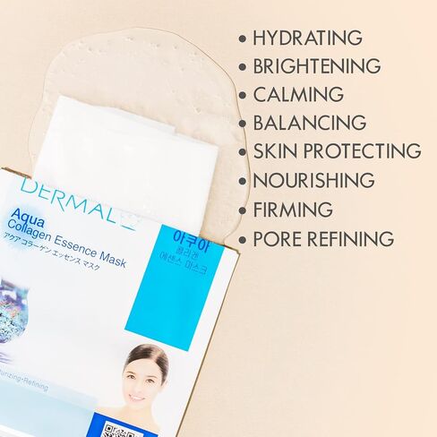 DERMAL 39 مجموعة كومبو من قناع الوجه الكوري بخلاصة الكولاجين - قناع الوجه المرطب والمهدئ مع البانثينول - قناع ورقي للعناية الذاتية مضاد للحساسية لجميع أنواع البشرة - أقنعة علاج سبا منزلية طبيعية in Kuwait