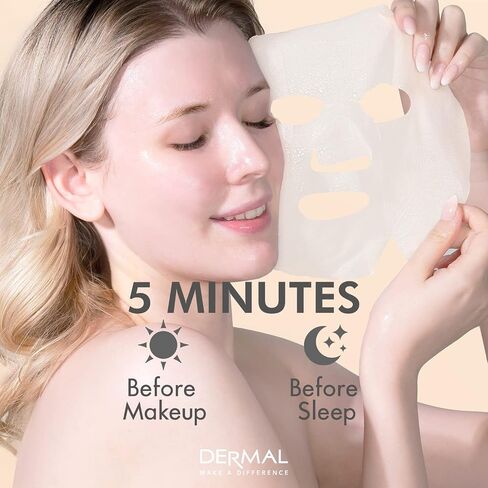 DERMAL 39 مجموعة كومبو من قناع الوجه الكوري بخلاصة الكولاجين - قناع الوجه المرطب والمهدئ مع البانثينول - قناع ورقي للعناية الذاتية مضاد للحساسية لجميع أنواع البشرة - أقنعة علاج سبا منزلية طبيعية in Kuwait