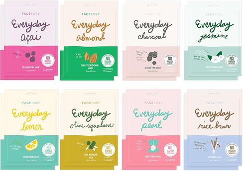 Everyday Set of 8 Sheet Masks (8 Pack Bundle) - Hydrating Essence Korean Sheet Mask, for All Skin Types, Revitalizing, Illuminating, Hydrating, With No Harsh Chemicals and Safe for Sensitive Skin in Saudi Arabia