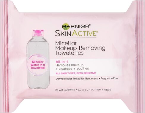 Garnier SkinActive Micellar Facial Cleanser & Makeup Remover Wipes, Gentle for All Skin Types (25 Wipes), 1 Count (Packaging May Vary) in Kuwait