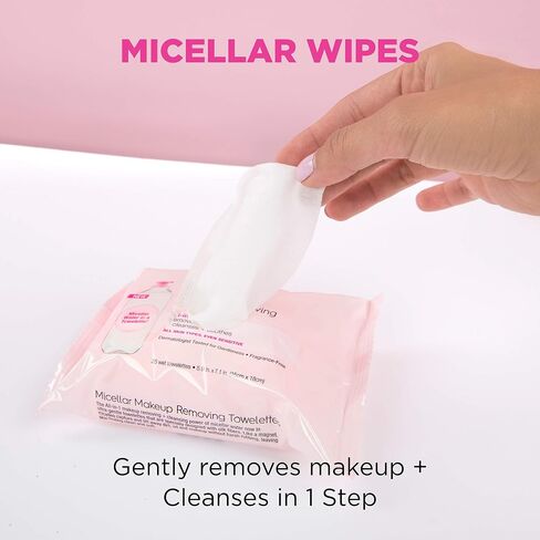 Garnier SkinActive Micellar Facial Cleanser & Makeup Remover Wipes, Gentle for All Skin Types (25 Wipes), 1 Count (Packaging May Vary) in Kuwait