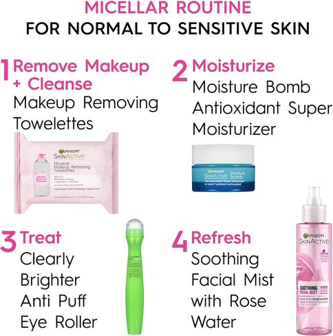 Garnier SkinActive Micellar Facial Cleanser & Makeup Remover Wipes, Gentle for All Skin Types (25 Wipes), 1 Count (Packaging May Vary) in Kuwait