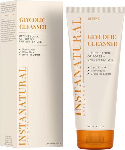 InstaNatural Glycolic Cleanser Face Wash, Reduces the Look of Pores and Uneven Texture, Gently Exfoliates, with Glycolic Acid and Cucumber Extract, 6.7 Fl Oz in Kuwait