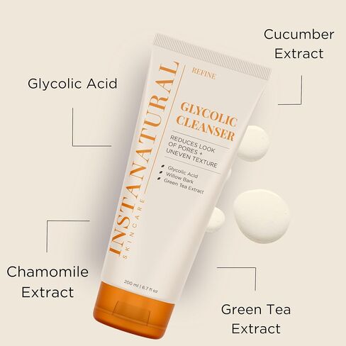 InstaNatural Glycolic Cleanser Face Wash, Reduces the Look of Pores and Uneven Texture, Gently Exfoliates, with Glycolic Acid and Cucumber Extract, 6.7 Fl Oz in Kuwait