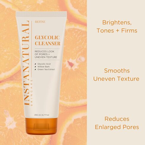 InstaNatural Glycolic Cleanser Face Wash, Reduces the Look of Pores and Uneven Texture, Gently Exfoliates, with Glycolic Acid and Cucumber Extract, 6.7 Fl Oz in Kuwait