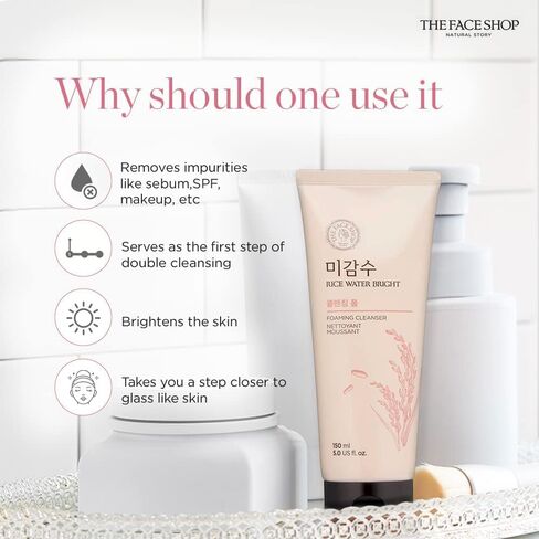 ذا فيس شوب رغوة تنظيف الوجه بماء الأرز وماء برايت لايت ومجموعة مكونة من 3 قطع | غسول الوجه المنعش لجميع أنواع البشرة | مجموعة التنظيف المزدوج | إزالة المكياج والجلد الميت والترطيب والتفتيح in Kuwait