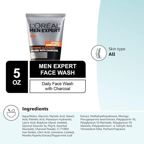 L'Oreal Paris Men Expert Hydra Energetic Daily Facial Cleanser with Charcoal, 2 ct. in Kuwait