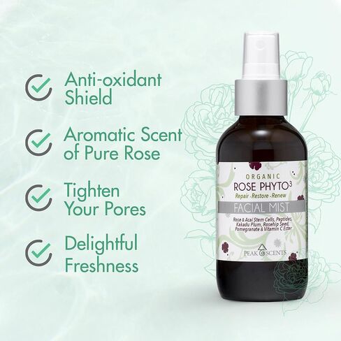 Organic Rose Water Spray, Peak Scents Phyto3 Organic Rosewater Face Mist 4 Ounces in Kuwait