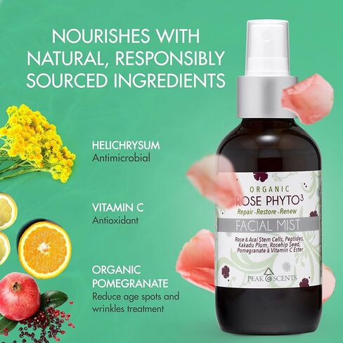 Organic Rose Water Spray, Peak Scents Phyto3 Organic Rosewater Face Mist 4 Ounces in Kuwait