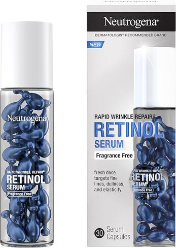Neutrogena Rapid Wrinkle Repair Retinol Face Serum Capsules, Fragrance-Free Daily Facial Serum with Retinol that fights Fine Lines, Wrinkles, Dullness, Alcohol-Free & Non-Greasy, 7 ct in Kuwait