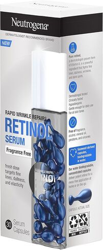 Neutrogena Rapid Wrinkle Repair Retinol Face Serum Capsules, Fragrance-Free Daily Facial Serum with Retinol that fights Fine Lines, Wrinkles, Dullness, Alcohol-Free & Non-Greasy, 7 ct in Kuwait