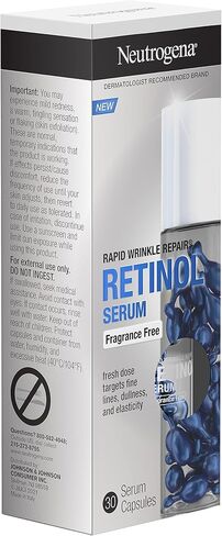 Neutrogena Rapid Wrinkle Repair Retinol Face Serum Capsules, Fragrance-Free Daily Facial Serum with Retinol that fights Fine Lines, Wrinkles, Dullness, Alcohol-Free & Non-Greasy, 7 ct in Kuwait