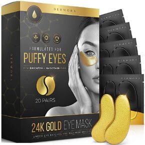 Dermora 24K Gold Eye Mask Puffy Eyes and Dark Circles Treatments Look Less Tired and Refresh Your Skin, 20 Pairs in Kuwait