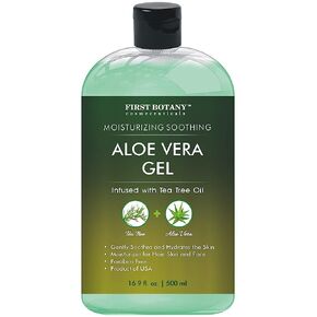 First Botany Aloe vera gel from 100 percent Pure Aloe Infused with Tea Tree Oil - Natural Raw Moisturizer for Hand Sanitizing Gel, Skin Care, Hair Care, Sunburn, Acne & Eczema -16.9 fl oz | 500 ml in Kuwait