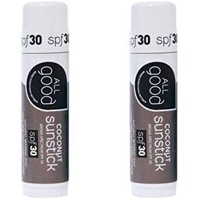 All Good Sunstick - Face Sunscreen, Water Resistant, UVA/UVB Broad Spectrum SPF 30+, Coral Reef Friendly - Beeswax, Zinc, Vitamin E, Shea Butter (Coconut)(2-Pack)