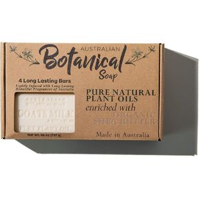 Australian Botanical Soap 6.5 oz, Pack of 4 Goat Milk Soap Bars with Soya Bean Oil, Organic Shea Butter, Natural Soap Base for All Skin Types
