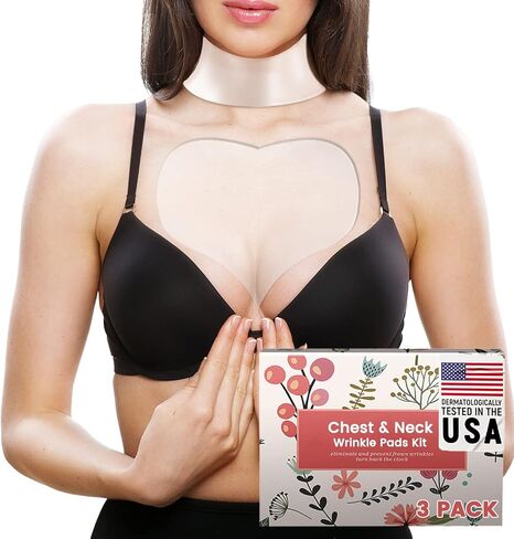 Upgrade Chest Wrinkle Pads – Decollete Anti Wrinkle Chest Neck Pads - Set of 2 Silicone Chest Pad and 1 Anti Wrinkle Neck Pad - Reusable and Washable Wrinkle Patches for Wrinkles Treatment While Sleeping in Kuwait