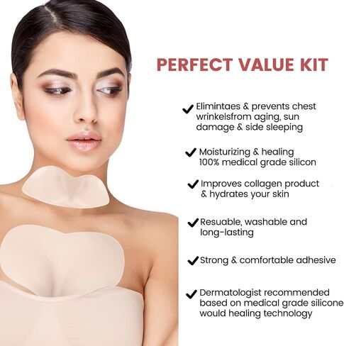 Upgrade Chest Wrinkle Pads – Decollete Anti Wrinkle Chest Neck Pads - Set of 2 Silicone Chest Pad and 1 Anti Wrinkle Neck Pad - Reusable and Washable Wrinkle Patches for Wrinkles Treatment While Sleeping in Kuwait