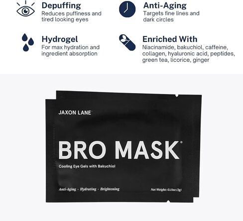 BRO MASK وسادات جل تحت العين: رقع العين المبردة للهالات السوداء والانتفاخ | مجموعة لصقات العين الهيدروجيلية المضادة للشيخوخة مع باكوشيول والشاي الأخضر وحمض الهيالورونيك والكافيين والنياسيناميد/فيتامين ب3-6 أزواج in Kuwait